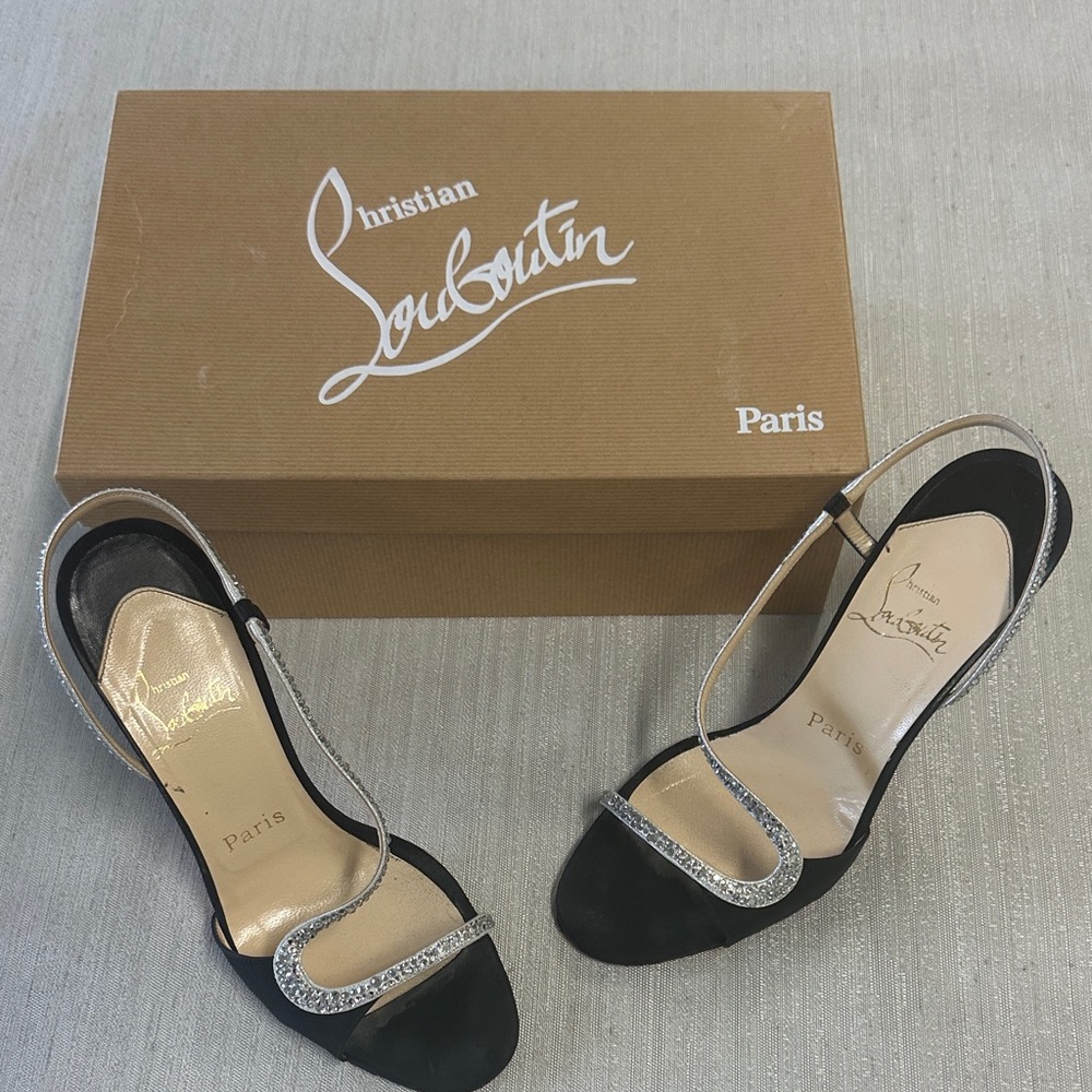 Christian Louboutin Black Heels with Silver Straps